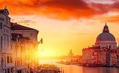 Stunning sunset over Venice, Italy.